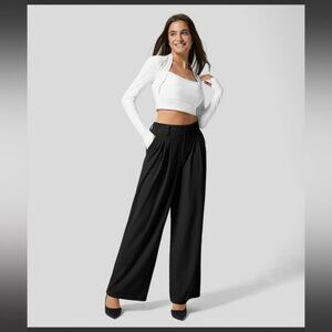 HalaraFlex High Waisted Plicated Side Pocket Wide LegWaffle Work Pants